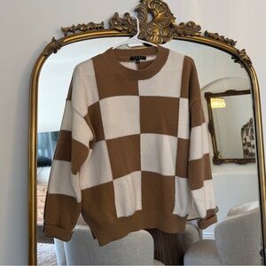 G/FORE Brown and White Checkered Sweater